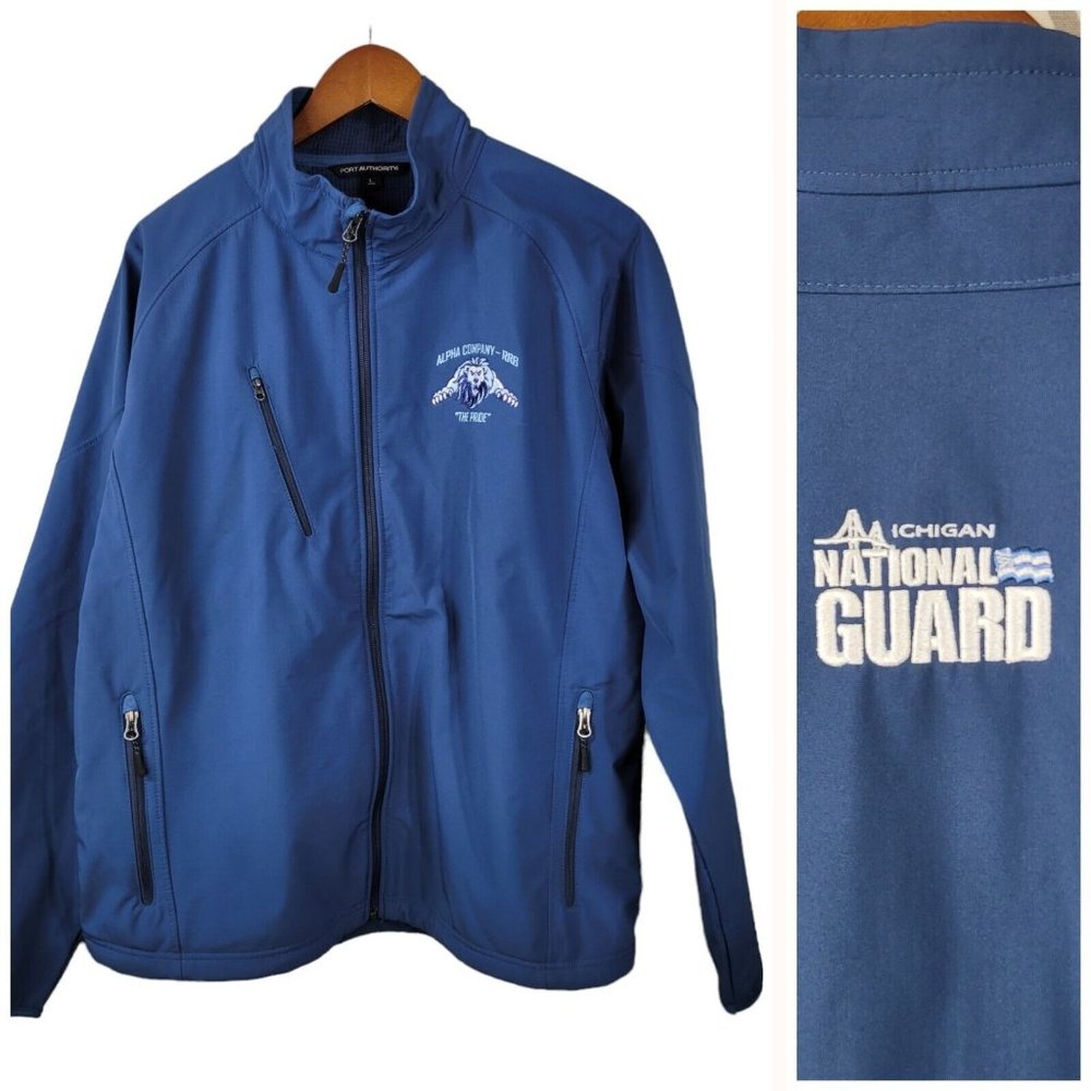 US Michigan National Guard Windbreaker Jacket Size Large Alpha Company Blue